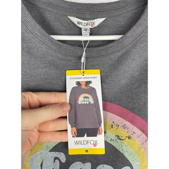 Wildfox Crewneck Sweatshirt Easy Does It Medium Gray New Oversized Rainbow Cozy - Picture 3 of 9